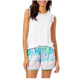 Lilly Pulitzer Agee Tank Top Size Large Crewneck Lace Trim Tee White Minimalist